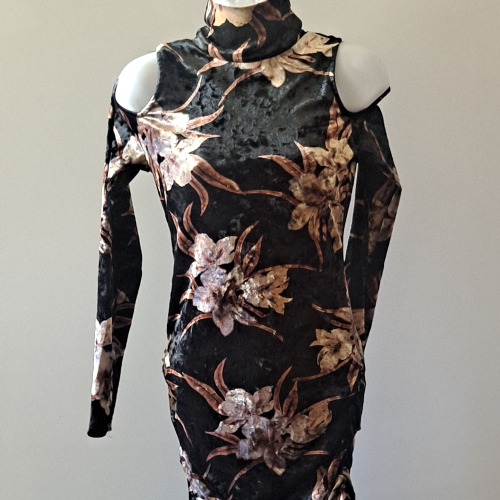 Fashion Nova Black and Brown Floral Midi Dress